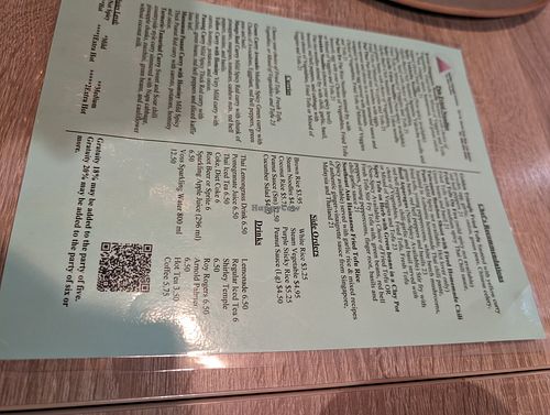 Separate two page vegetarian menu. Very yummy food at Golden Triangle Cuisine in Los Gatos
