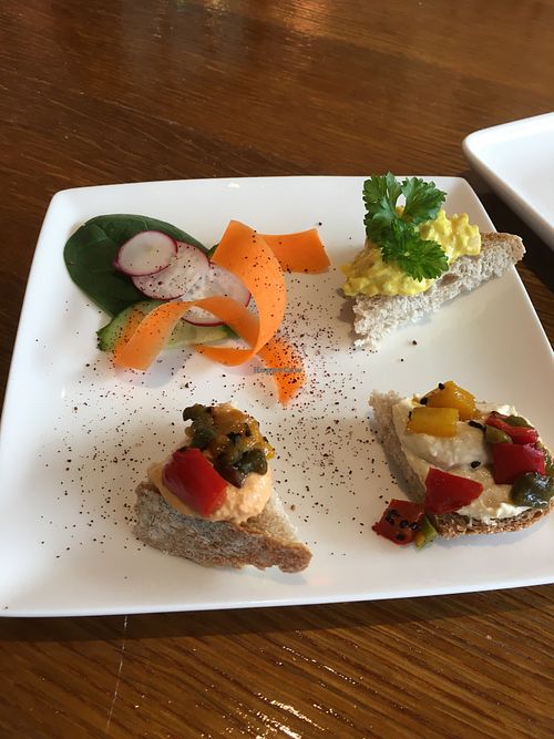 A few little tasters they brought out. The chickpea salad (like egg mayo) was great as well as the 2 types of hummus   at The Petri Dish in Aylesbury