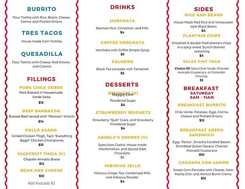 New menu as of 1/15/21 at Oculto in Castro Valley