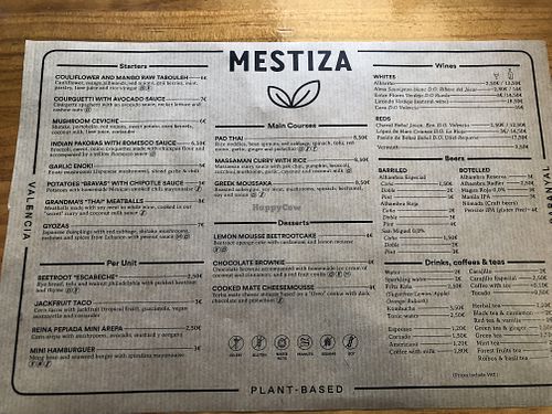 Menu  at MESTIZA in Valencia