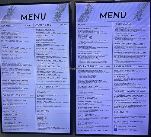 Menu as of 5/11/2024  at Revive Juice & Coffee Bar in Branson