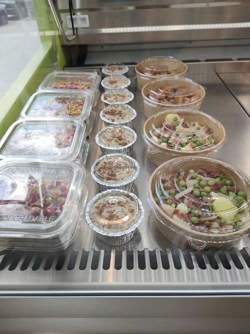 Desserts and faux ham potato salad at MonVeg in Mollet Del Valles