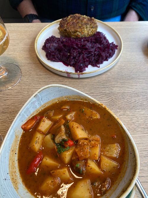 Goulash and barley pattie dishes  at Venuss - Muthgasse in Vienna