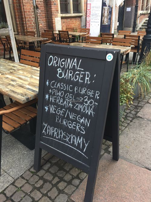 sign outside at Original Burger in Gdansk