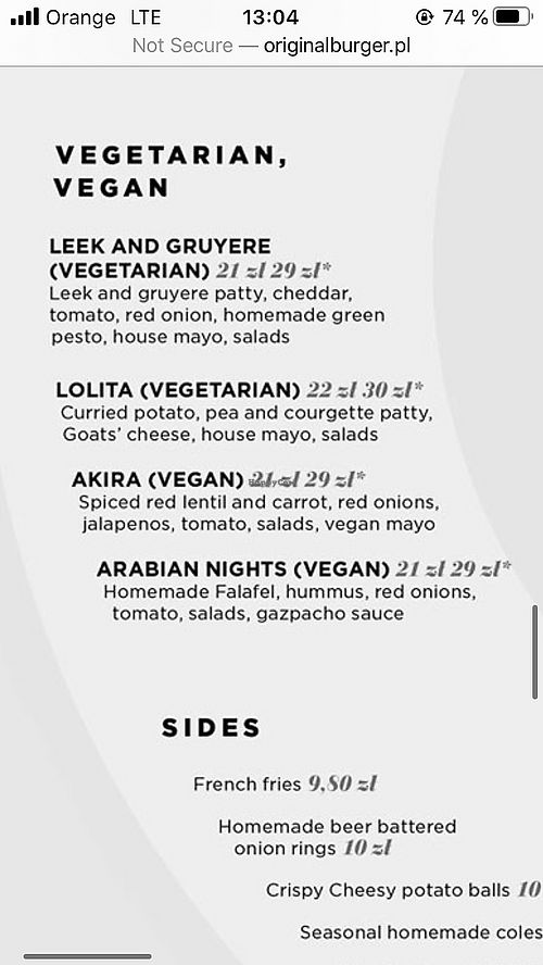 vegan & veggie burgers at Original Burger in Gdansk