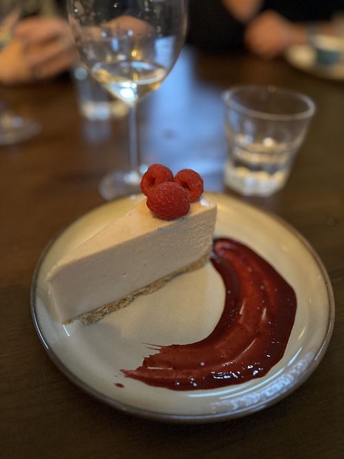 White chocolate and raspberry cheesecake   at Harp & Crown in Corsham