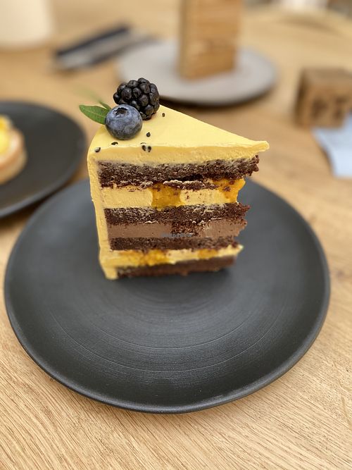 Vegan mango-passionfruit cake at Angel Cakes in Krasnodar