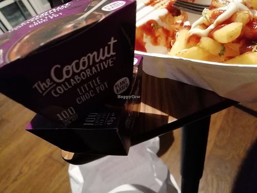 Wee free chocolate pots included with the order at Biff's Vegan Burgers & Wingz in Glasgow