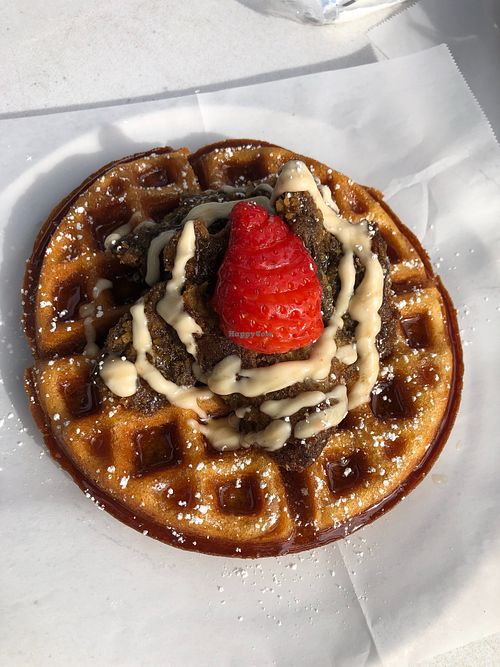 “Chicken” and waffles at No Moo Foods in Sacramento