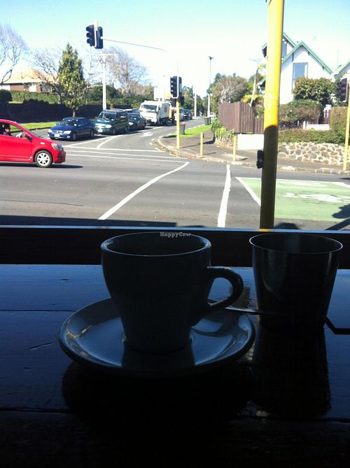 The coffee is also great, Fair Trade of course & front row seating for traffic watchers. at Cosset in Auckland