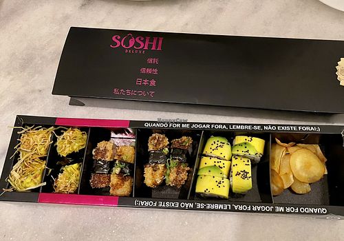 Gorgeous delivery box at Sôshi Vegan in Rio De Janeiro