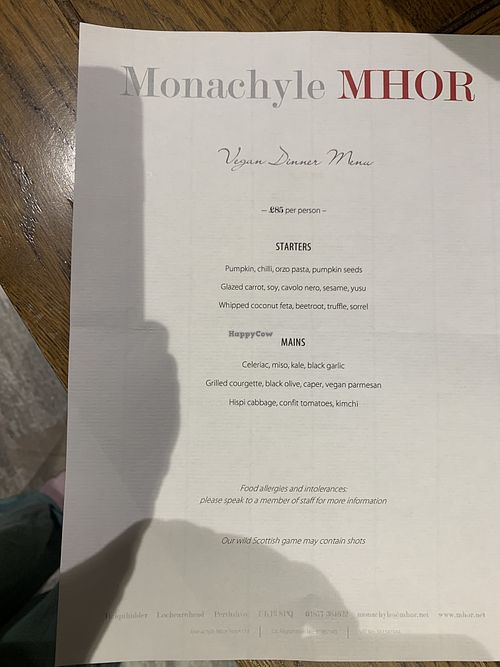 they change menu daily. Fully vegan 3 course meal with many wonderful surprises . Highly recommend.    at Monachyle Mhor Hotel in Balquhidder