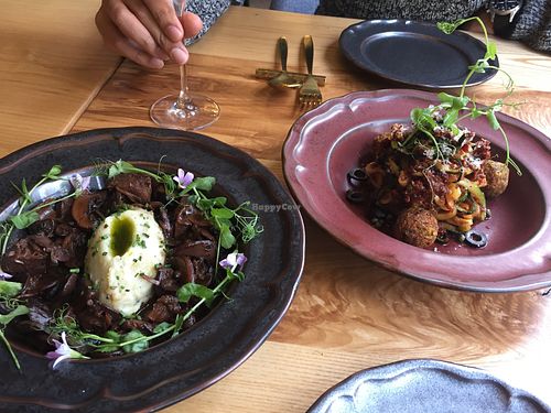 French style mushroom stew with mash / zoodles and meatless balls at MA and The Seeds of Life in Hong Kong Island