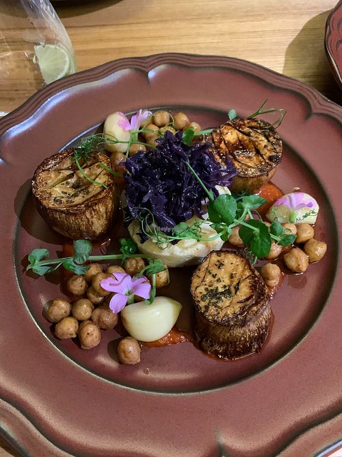 “Scallops” made from king oyster mushrooms  at MA and The Seeds of Life in Hong Kong Island