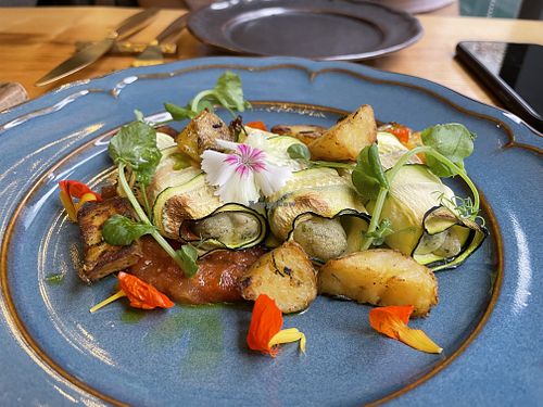Zucchini cannelloni with vegan cheese and roasted baby potato   at MA and The Seeds of Life in Hong Kong Island
