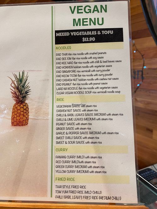 Vegan menu at Na Thai Town in Parramatta