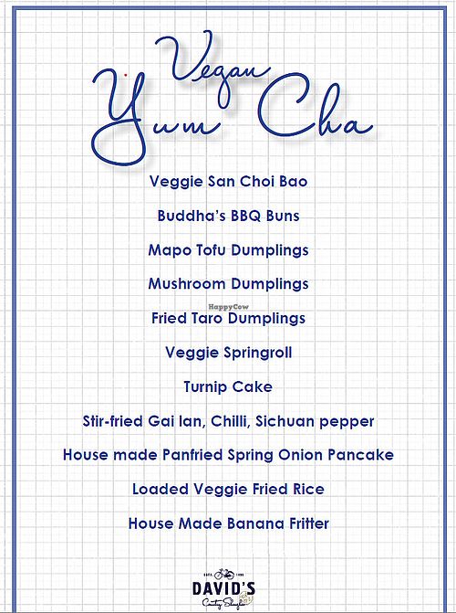 Vegan Yumcha menu at David's in Melbourne