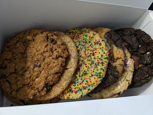 Cookie assortment. Drunken grandma (GF), snickerdoodle, birthday cake, MVP, chocolate chip s'mores, grand slam at Maya's Cookies in San Diego