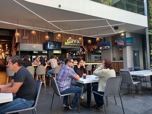 Eating area at Verde Y Rojo in Tijuana
