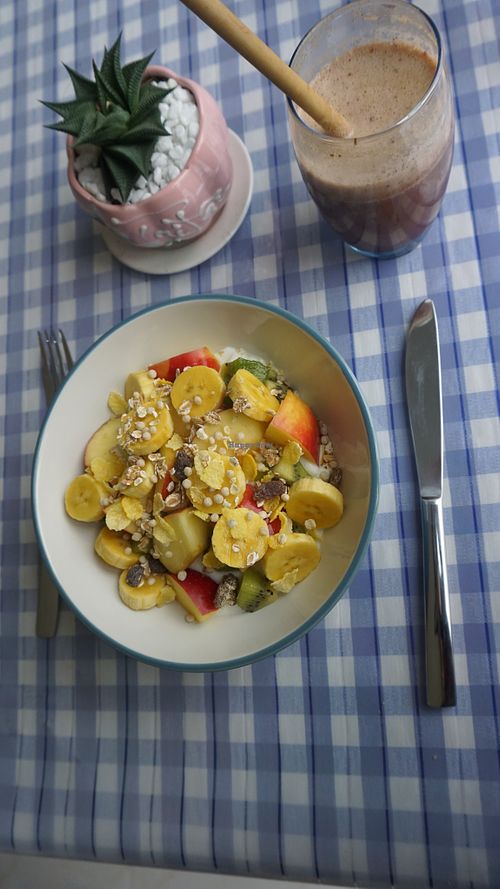 Muesli, Fruit, and plant based milk.  at Lily's Eco Cafe in Thu Dau Mot