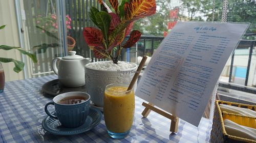 A full range of dairy-free smoothies, juices, teas, and coffees.  at Lily's Eco Cafe in Thu Dau Mot