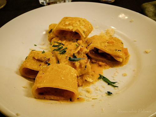 Assaggio di carbonara tofu affumicato e zucca at Status Quo in Rome