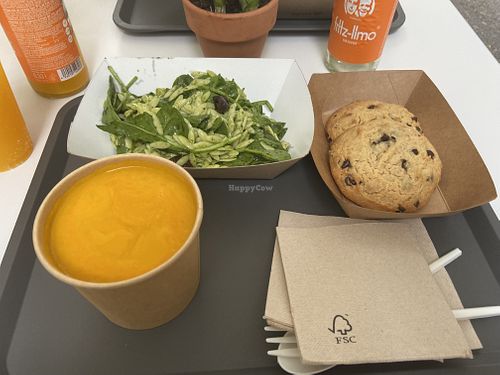 Carrot soup, orzo salad and cookie at Juliana Kind Food  in Tenerife