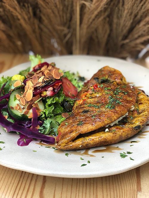 Chickpea omelette at The Garden Cafe & Restaurant in Budapest