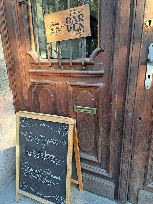 Exterior and signage at The Garden Cafe & Restaurant in Budapest