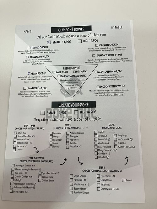 Menu 2025-04-23  at Poké Hut in Tenerife