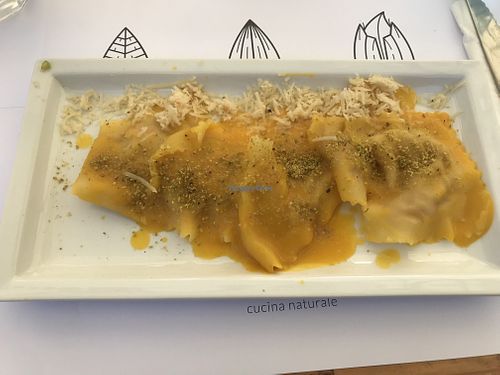 Chickpea ravioli with pumpkin sause  at Nativa in Rome