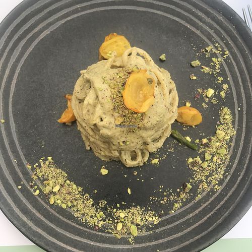 Spaghettoni with pistachio pesto  at Nativa in Rome