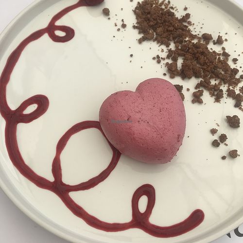Red fruits mouse with chocolate heart  at Nativa in Rome