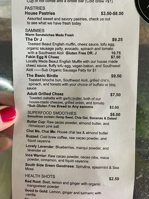 Menu  at Early Bird Vegan in Tempe