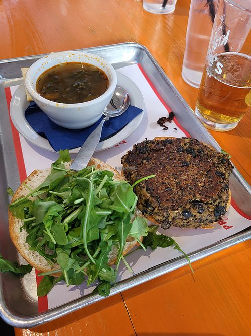 Quinoa Bean burger. Tuscan White Bean soup. at Krause's Cafe in New Braunfels