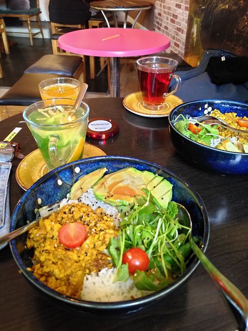 Rice breakfast bowl with scrambled tofu at Coffee Why Not in Berlin