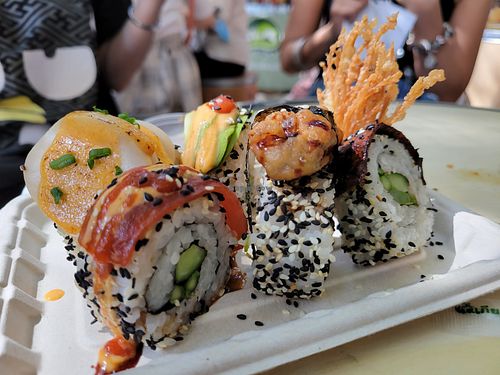 Assorted sushi options at an event at Golden State Vegan Sushi in Bangkok