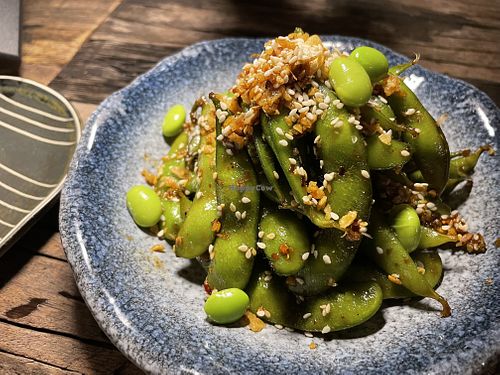 Spicy edamame   at Golden State Vegan Sushi in Bangkok