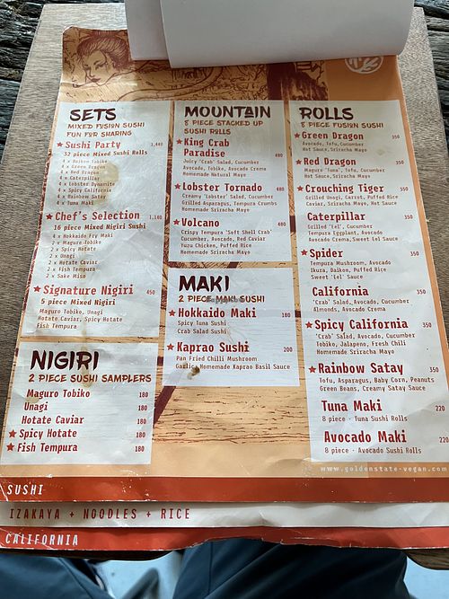 Menu   at Golden State Vegan Sushi in Bangkok
