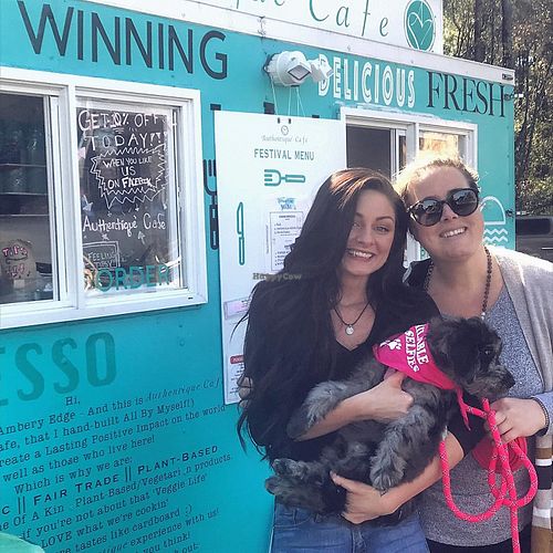 Left to right: Owner Ambery Edge and amazing customer at animal adoption event at Authentique Cafe in Fayetteville