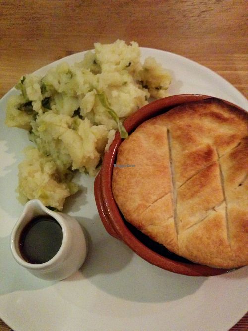 lentil pie with mash at Nelsons Wine Bar in Hebden Bridge