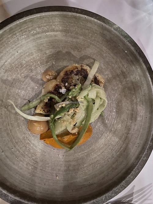 Cauliflower romesco, potato, garlic, asparagus, verjus at Roselily in South Bend