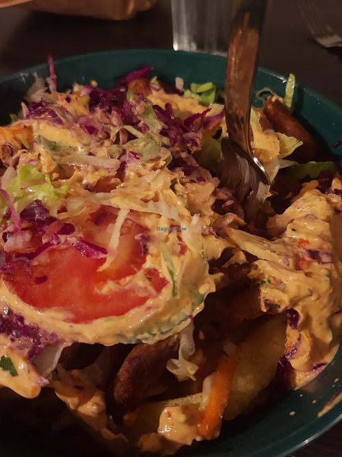 Kepab fries with special sauce in rebox at Rebels in Bamberg