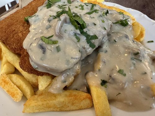vegan mushroom sauce schnitzel  at Rebels in Bamberg