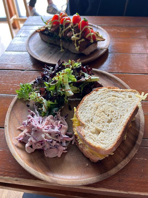 Cheesy toastie- nice thick bread and lots of cheese. Didn't expect it to come with the slaw and salad- both were very nice! at Koda Coffee in Scarborough