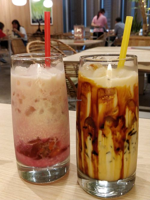 VEGAN: Soya Rose Bandung with osmanthus jelly and grass jelly soya milk with Gula Melaka at Lotus Vegetarian 莲心 - Novena in Central Singapore