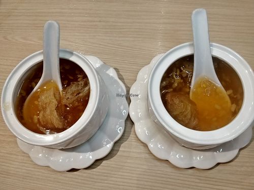 tao suan dessert. very diluted. very disappointng. the fried dough smells unfresh. hawker centre tao suan is much better.  at Lotus Vegetarian 莲心 - Novena in Central Singapore