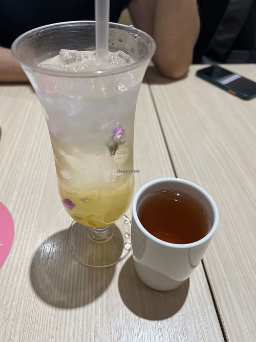 Yuzu rose and PU er tea drink( part of set)  at Lotus Vegetarian 莲心 - Novena in Central Singapore