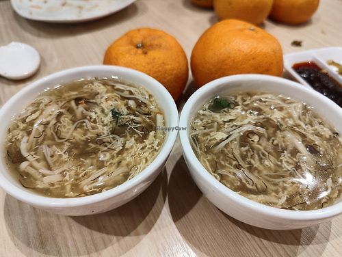 Mock Shark fin soup with "crabmeat" and black moss at Lotus Vegetarian 莲心 - Novena in Central Singapore