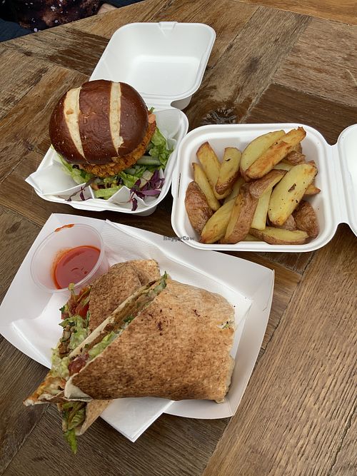 Burger, wrap and chips at Vivi's Deli in Glasgow